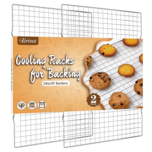 Cooling Rack For Baking 2-Pack, 16X10 Inches Baking Rack, Thick Wire Cookie Rack For Cooking, Roasting, Grilling, Drying, Oven Safe, Fits Half Sheet Pan, Silver