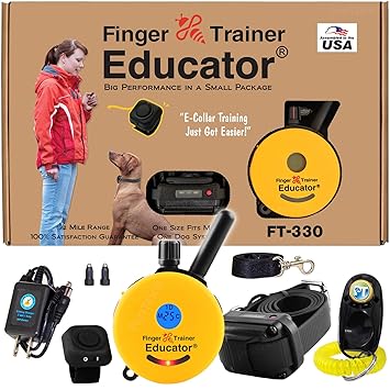 Educator E-Collar - FT-330 - Waterproof Remote Finger Trainer Micro 1/2 Mile Range - Static, Vibration and Sound Stimulation Collar with PetsTEK Dog Training Clicker