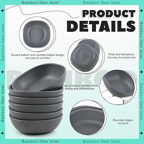 Miniatura 3 de Juego de 6 cuencos de fibra de bambú, cuencos de inmersión de preparación de 4.7 onzas, mini cuencos de plástico para salsa de postre reutilizables,
