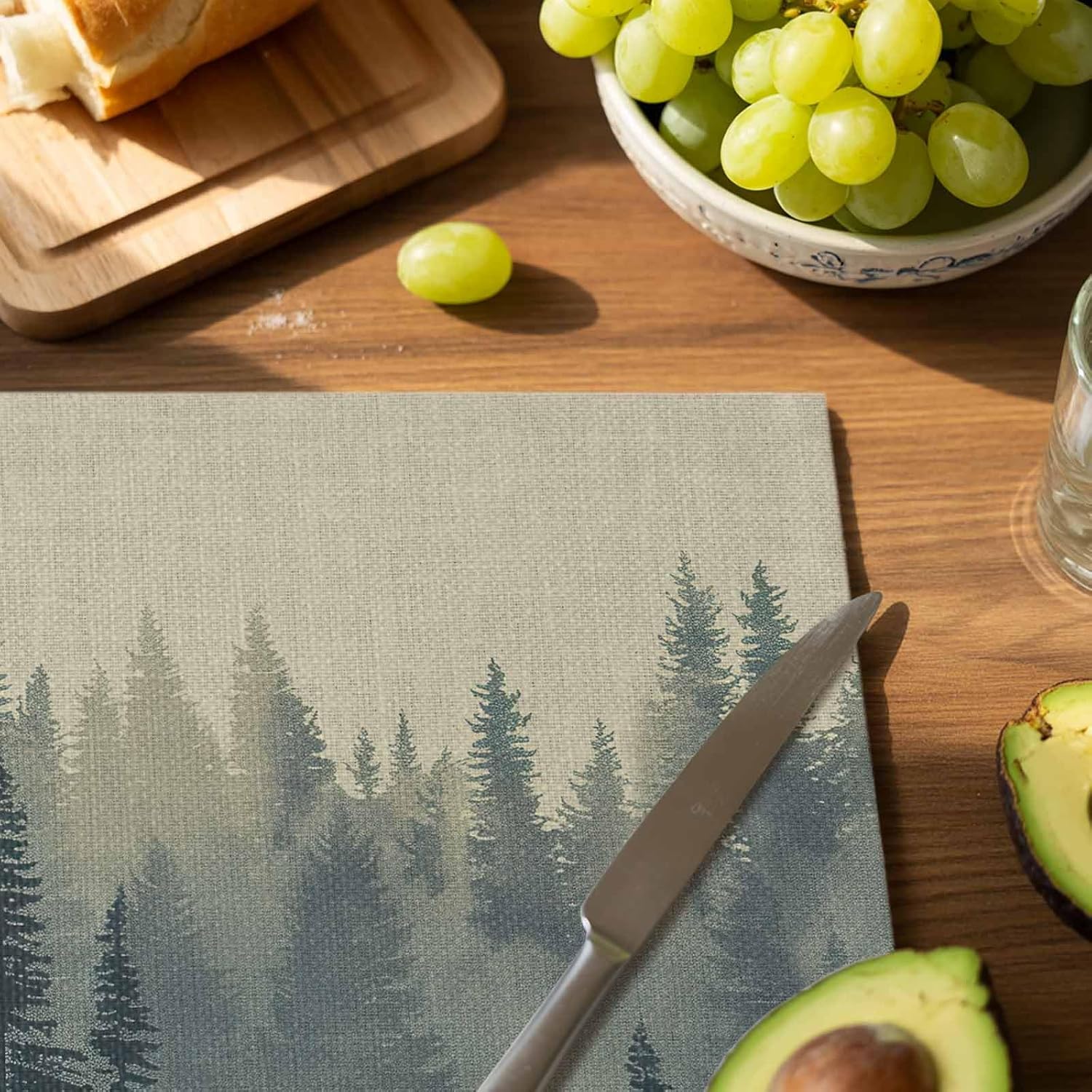Mysterious Misty Placemats Set of 8 Forest Bigfoot Monster Place Mats Washable Table Mats for Party Kitchen Dining Decoration, 13 X 19 Inch