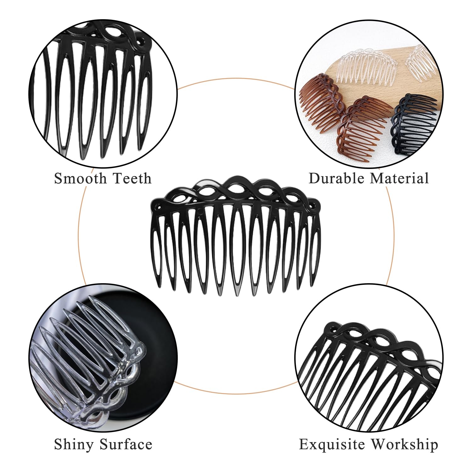 SYEYCW 15 Pcs Hair Comb Slides, French Side Comb, Plastic Side Hair Twist Decorative Comb with Teeth, Black - Image 4