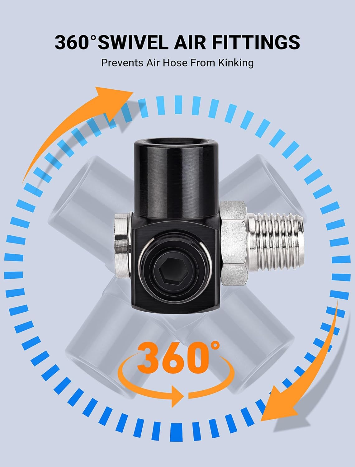 EVOULTES 2-Packs 1/4" NPT 360° Swivel Air Hose Fittings, No Leakage Air Compressor Hose Fittings with 1/4 Inch MNPT Quick Connect, Air Tool Fittings for Air Compressor Attachments
