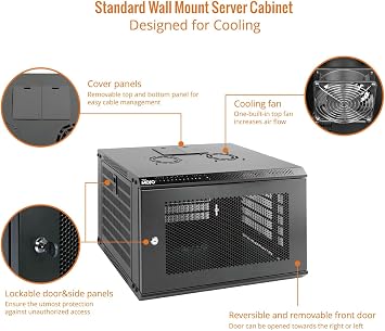 Tecmojo 6U Wall Mount Rack Network Cabinet for 19 IT Equipment,with Lockable Mesh Door and Side Panels,Cooling Fan,450mm Depth (Standard 6U/450mm Deep), Mesh/Black