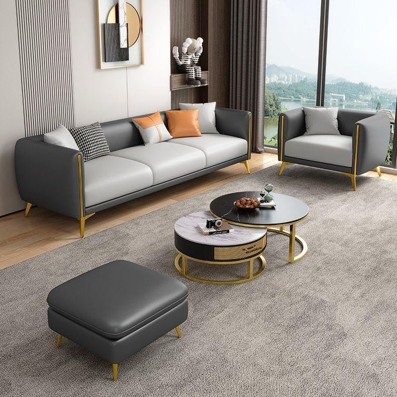 Image of Chesterfield Velvet Upholstery 3-Seater with Armchair and Footrest, Design in 3+1+Footrest Sofa for Living Room, Bedroom, Hallways (Dark Grey & Light Grey)