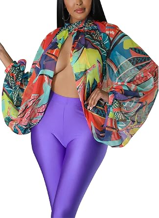 Lucuna Womens Summer Chiffon Blouses Batwing Sleeve Boho Tops