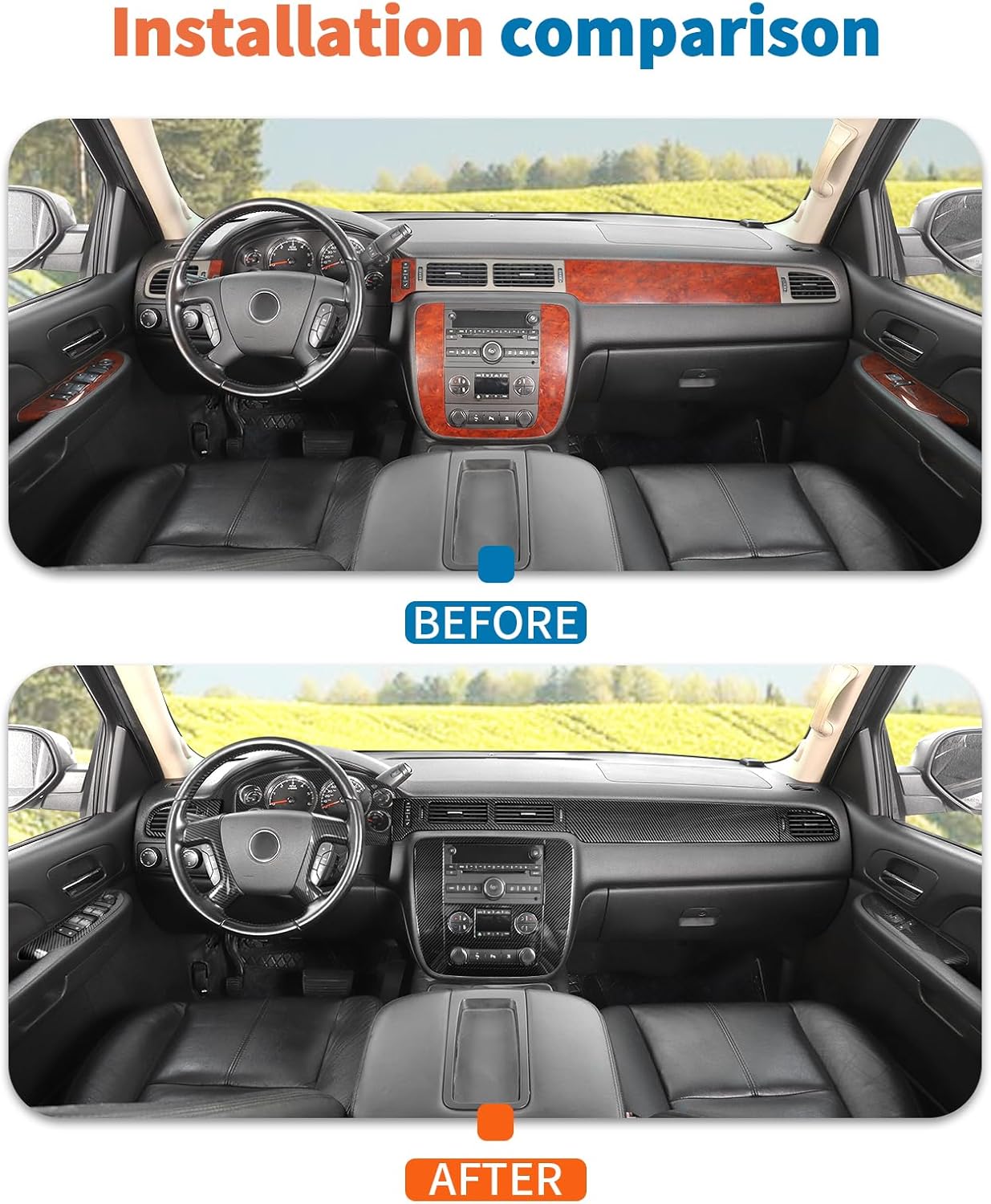 JeCar 12pcs Carbon Fiber Interior Trim Accessories for 2007-2009 Chevy GMC Sierra & GMC Yukon & Tahoe & Suburban & Avalanche - Dash Cover Interior Upgrade Kit