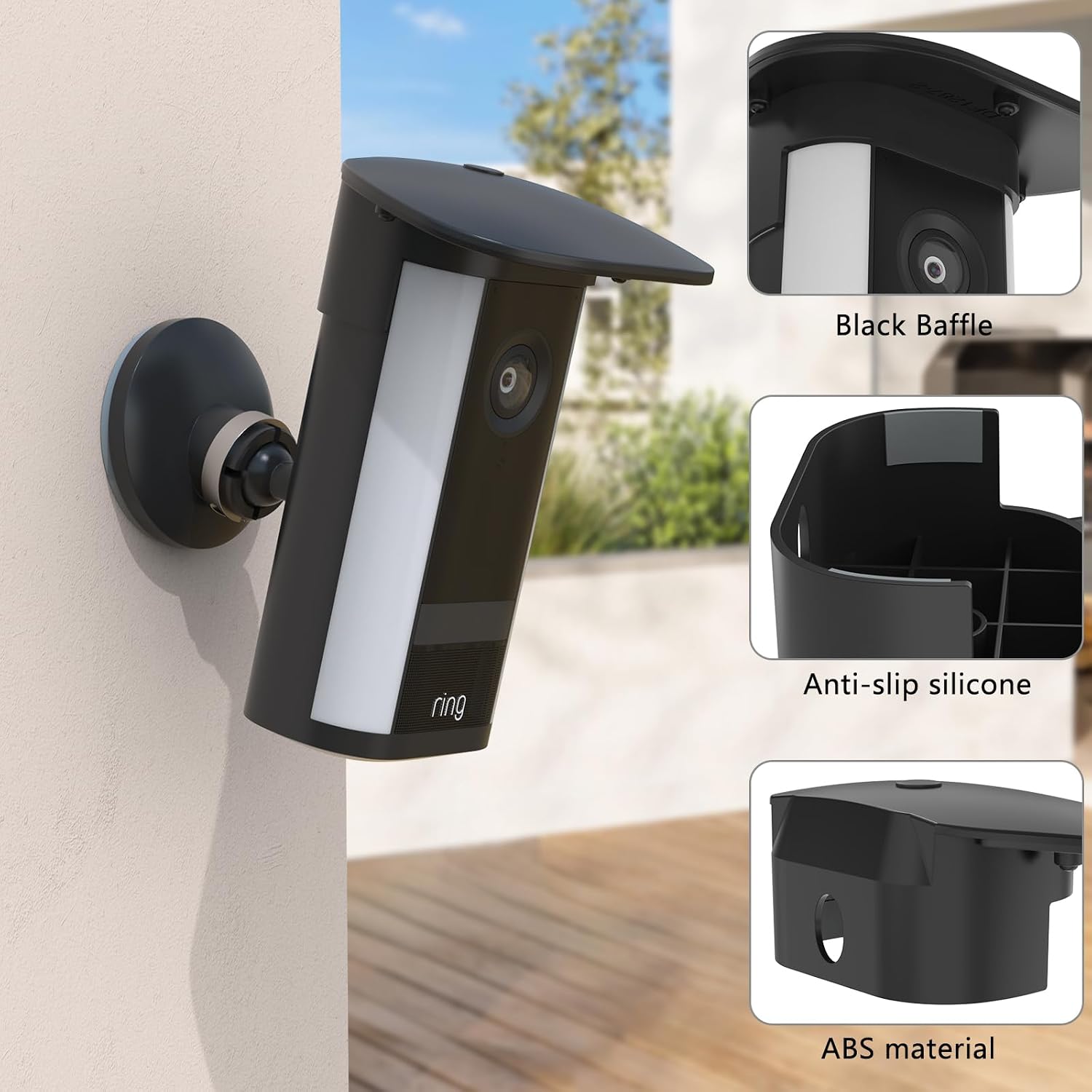 Sun Shade Rain Cover Compatible with Ring Spotlight Cam Pro, Plug-in (2nd Gen), Weatherproof Protective Camera Cover, Black