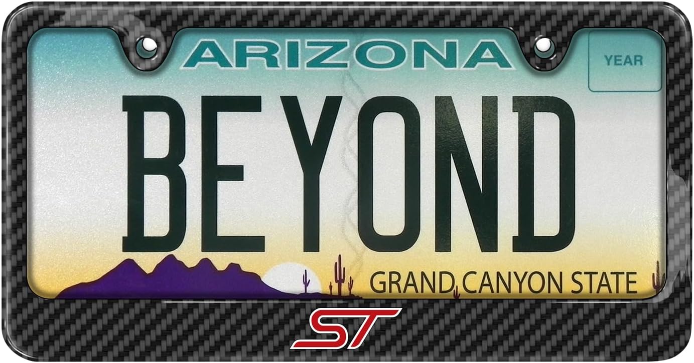iPick Image for Ford ST Black Carbon Fiber Look ABS Plastic License Plate Frame for Focus, Explorer, Escape, Edge