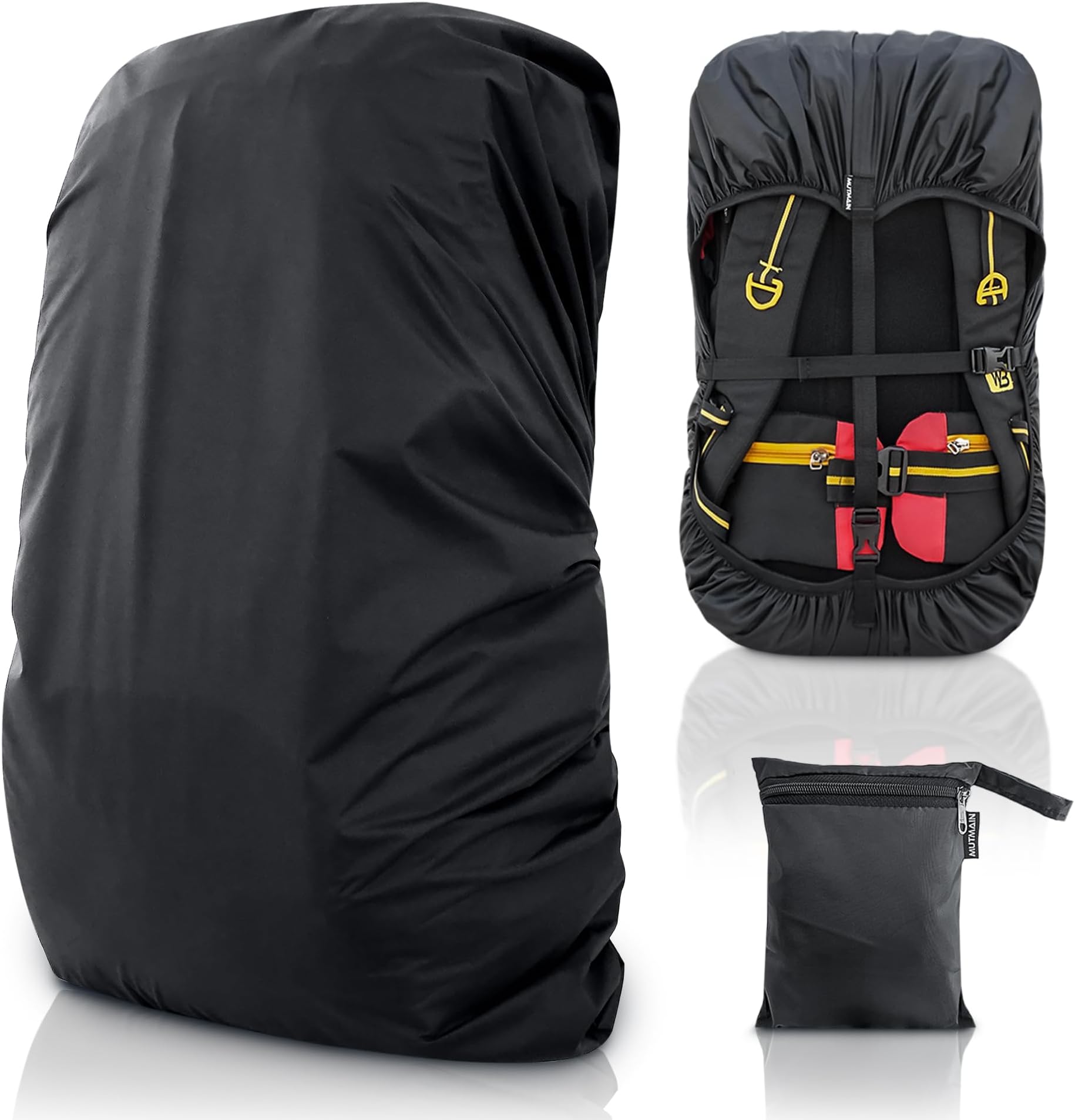 MUTMAIN Waterproof 80L to 100L Rain Cover for Rucksack Backpack Bag, Suitable Bags Cover for Hiking, Camping & Trekking XXL Bag, Two Side Adjustable Buckle and Elastic Protect from Rain (Black)