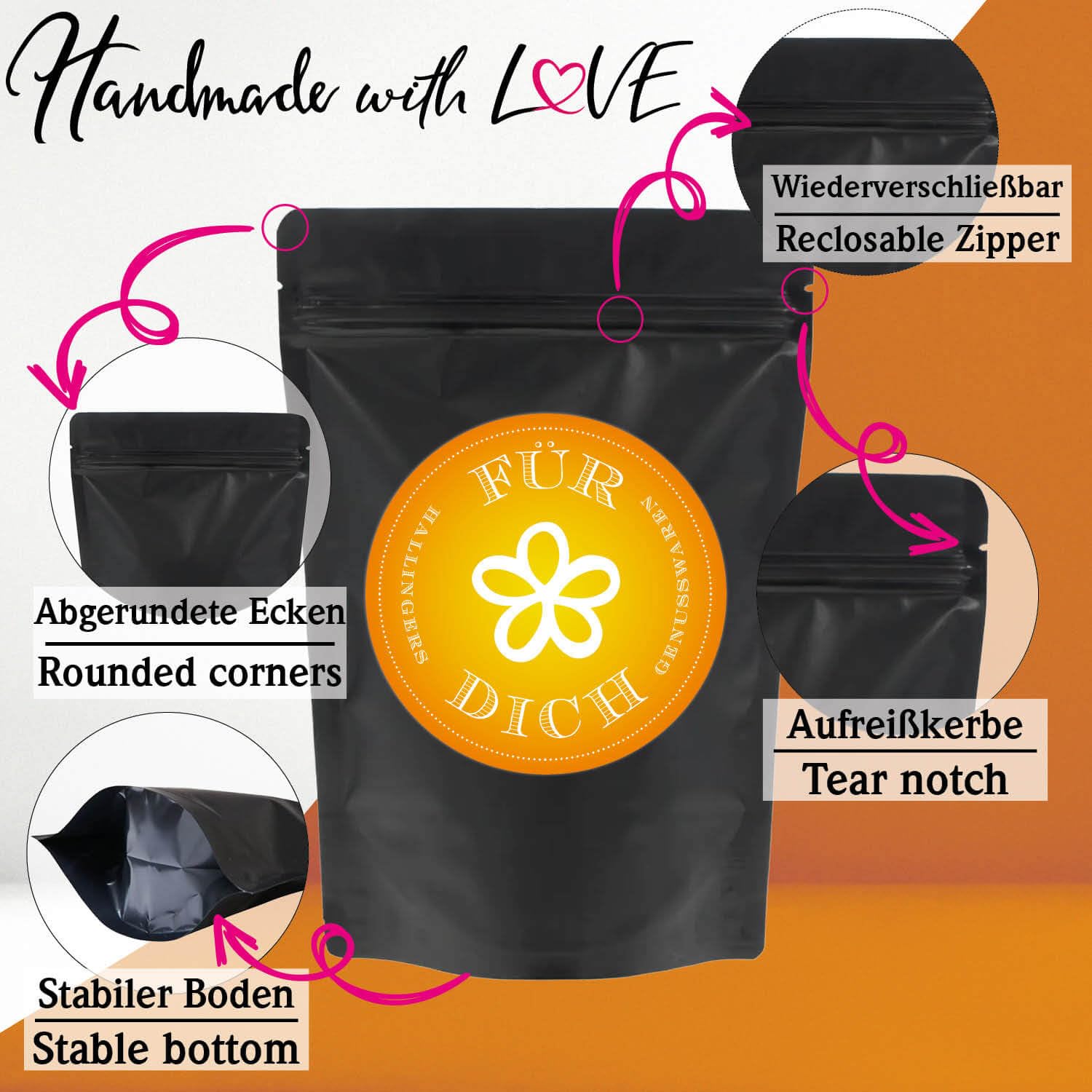 Hallingers Genuss Manufaktur Feinkost Valentinstagsgeschenk-Set - XXL-Wundertüte "Für Dich" großer Liebesgruß Konfitüre, Tee, Nougat, Gewürz, Schoki & Pfannenwender, Valentintstag für Frauen Männer