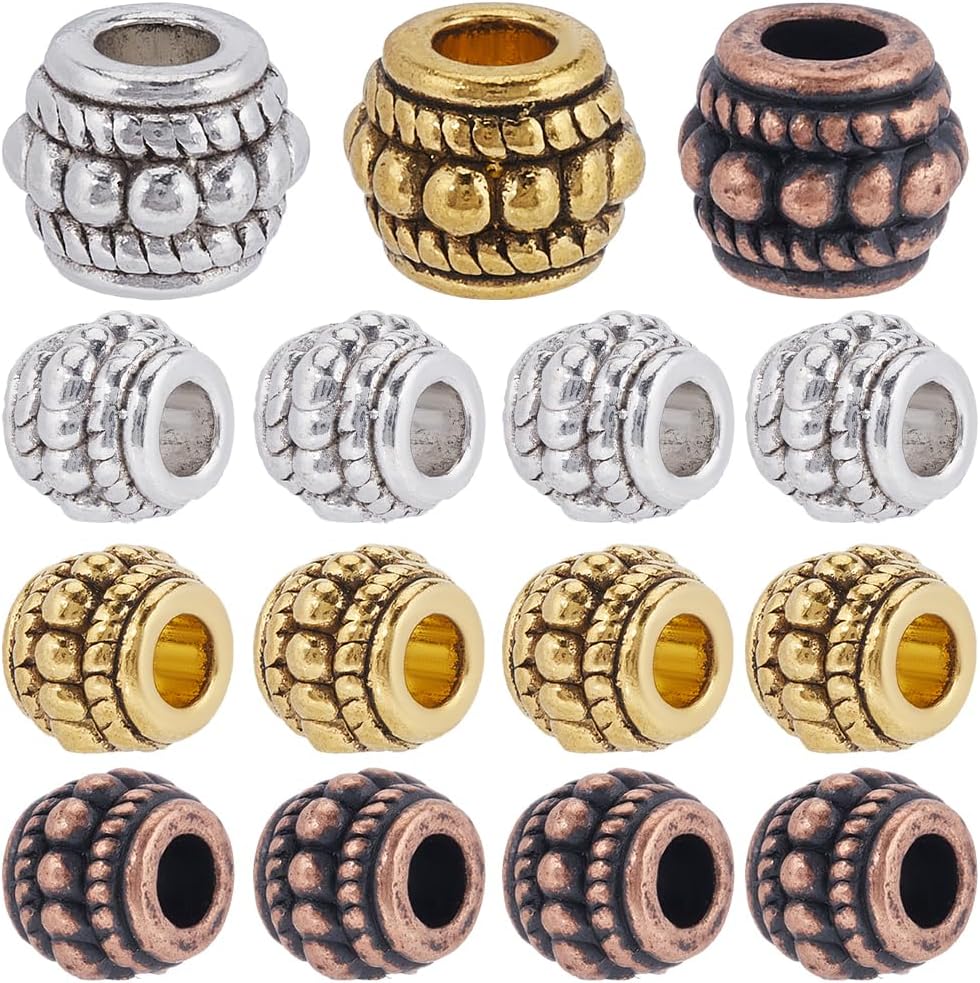 SOFPLATE1 Box 150Pcs Silver Large Hole Spacer Bead Gold European Rondelle Beads Bulk Antique Bronze Tibetan Alloy Column Barrel Tube Charm Beads for Bracelets Earrings Necklace jewellery Making Chain
