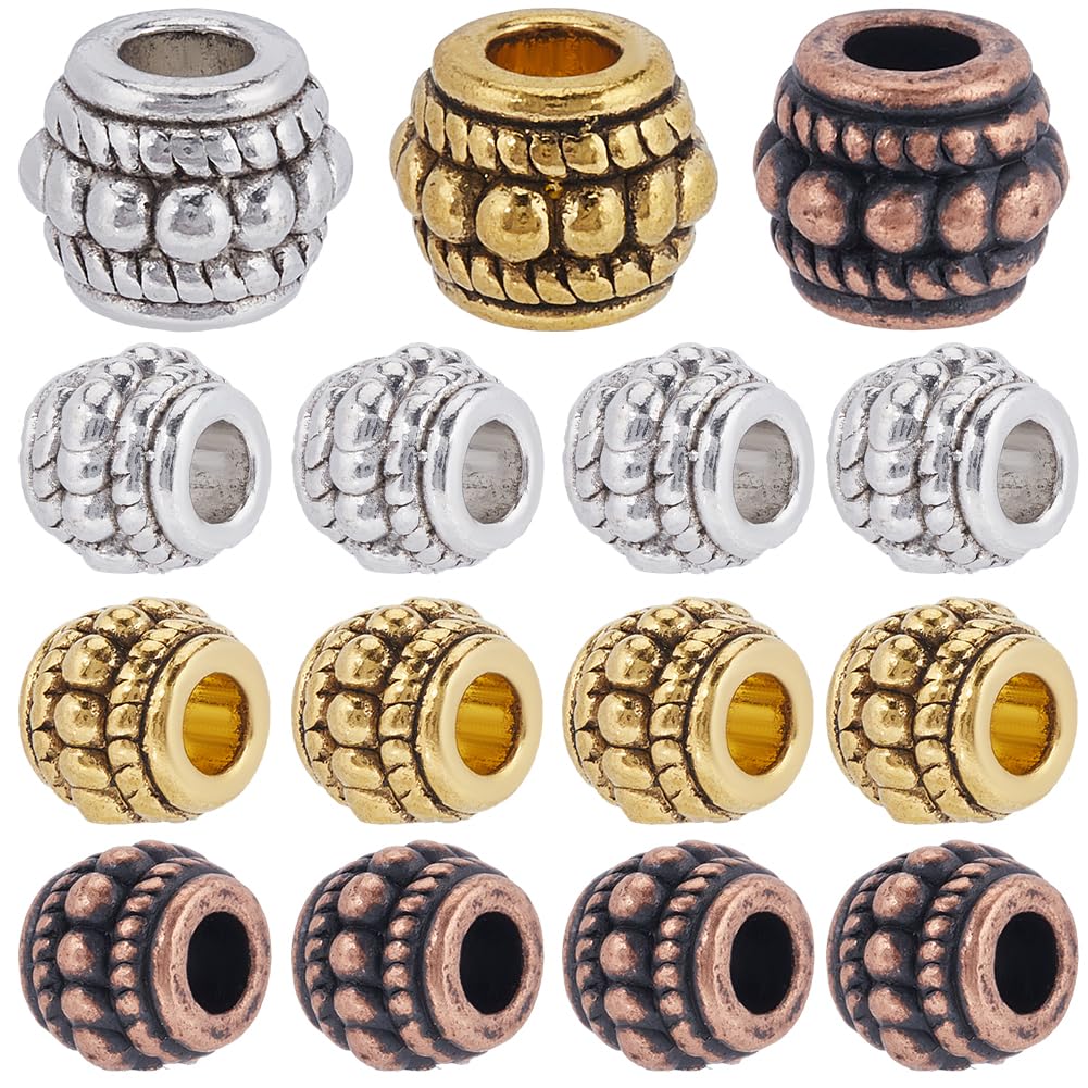SOFPLATE1 Box 150Pcs Silver Large Hole Spacer Bead Gold European Rondelle Beads Bulk Antique Bronze Tibetan Alloy Column Barrel Tube Charm Beads for Bracelets Earrings Necklace jewellery Making Chain