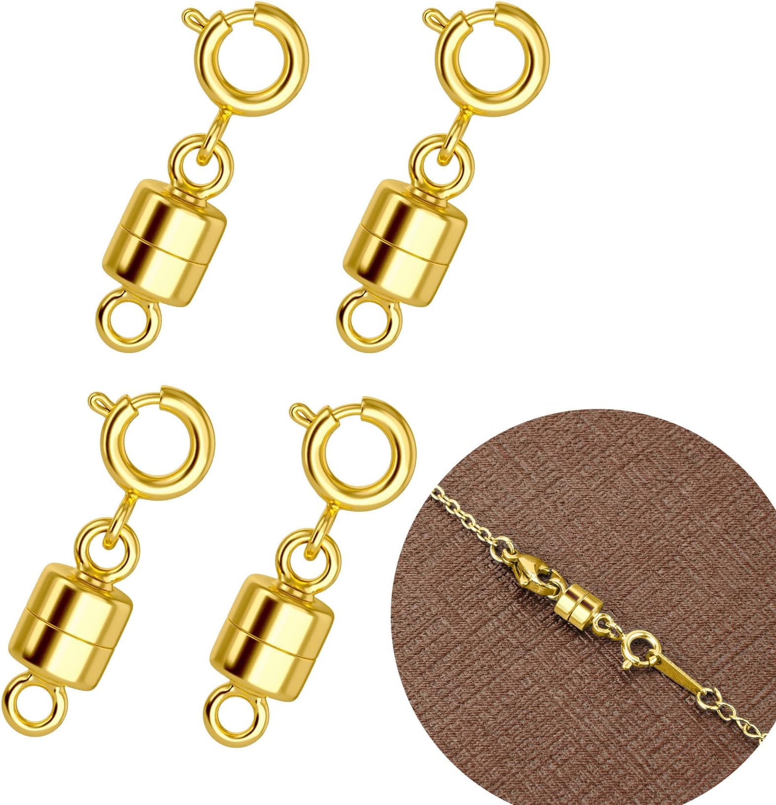 4Pcs Magnetic Necklace Clasps and Closures 18K Gold Plated Bracelet Converters, Jewelry Clasps for Jewelry Making Necklace Bracelet Clasp for Women Connector for Necklaces Chain Extender