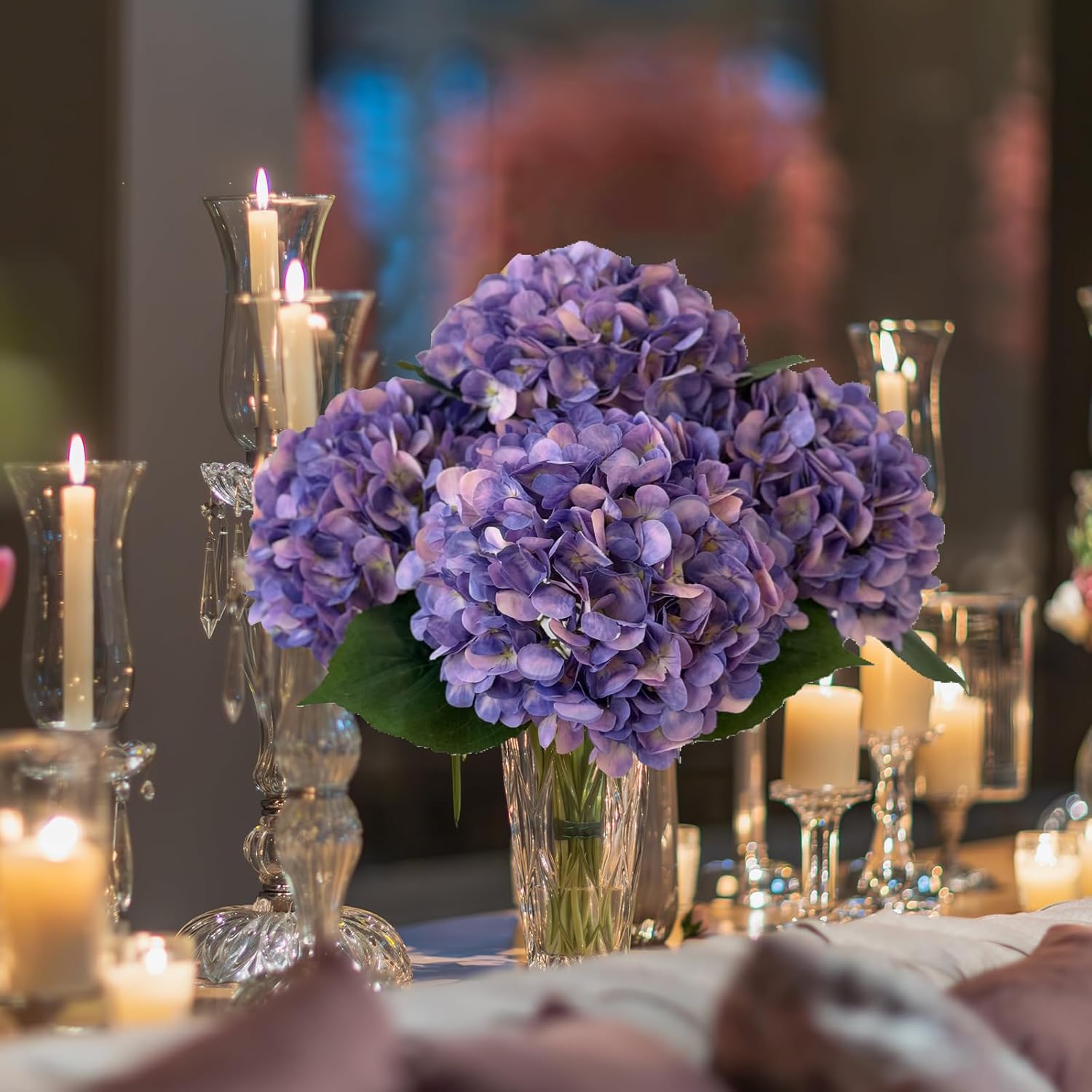 YalzoneMet 4Pcs Purple Silk Hydrangea Artificial Flower Lifelike Big Blooms 20'' Long Stem Faux Hydrangea Flower Bouquets for Home Party Indoor Outdoor Wedding Table Centerpiece Decor - Image 8