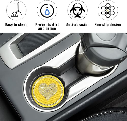 Miniatura 4 de Kewucn 4 posavasos brillantes para automóvil, 2.75 pulgadas, con diamantes de imitación, portavasos de cristal, antideslizante, a prueba de golpes,