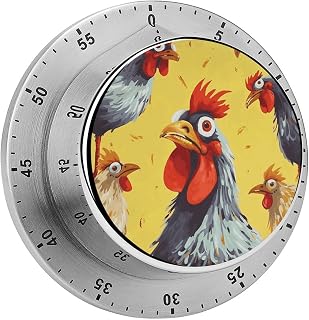Art Chicken Painting Timer Durable Mechanical Kitchen Timer Clock Portable Stainless Steel Time Management Tool Countdown Timers for Office Sport Cooking