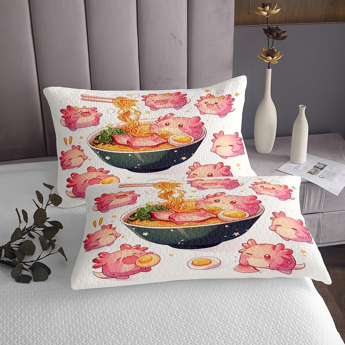 Homemissing Aquarell Lovely Axolotl Steppdecke Ocean Wildlife Tagesdecke 170x210cm für Kinder Mädchen Japan Lamian Nudeln Wohndecke Salamander