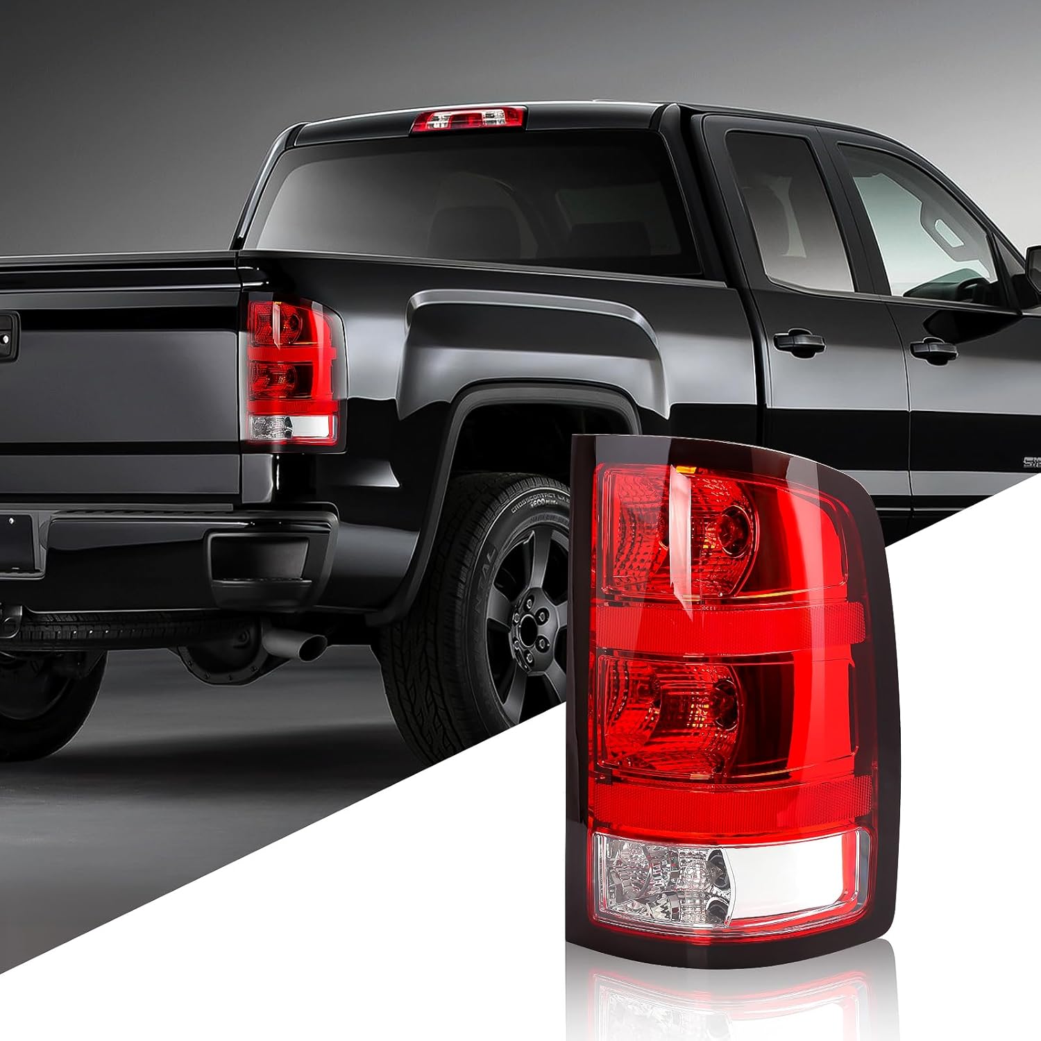 Tail Lights Assembly for 2007-2013 GMC Sierra 1500, 2007-2014 GMC Sierra 2500HD 3500HD (Black Shell, Passenger Side)