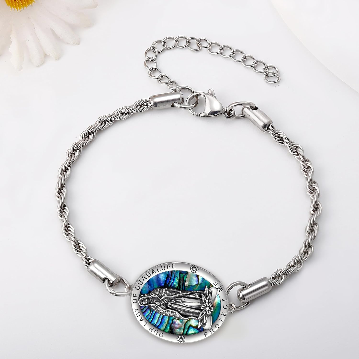 URONE Virgin Mary Bracelet Sterling Silver Virgen De Guadalupe Mother Mary Pendant Bracelet Virgencita Religious Jewelry Gifts for Women - Image 3