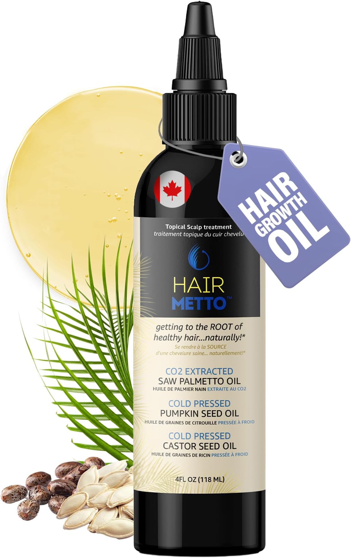 Pumpkin Seed Oil with Saw Palmetto Extract for Hair Growth – 10X Potency Targeted Scalp Treatment with Castor, Lavender Scent & Rosemary Oil for Growth, Stronger, Fuller Hair 4oz (118ml)
