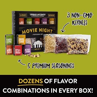 Urban Accents Movie Night Popcorn Gift Set, 3 Varieties & 5 Seasonings