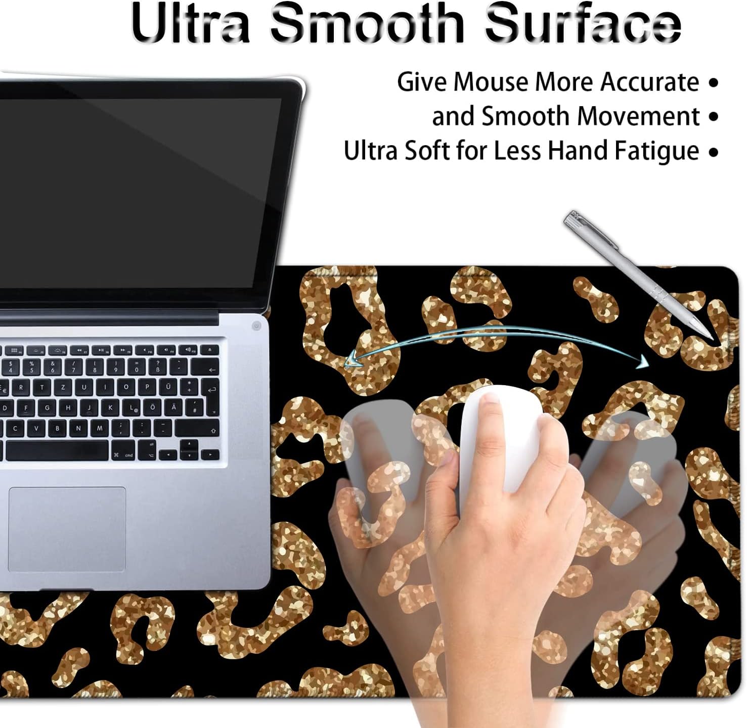 Gold Leopard Desk Pad Set - Extended Gaming Mouse Pad+ Ergonomics Memory Foam Wrist Rest Support, 31.5x11.8in Waterproof Large Mouse Pad for Home Office, Black XXL Mouse Mat