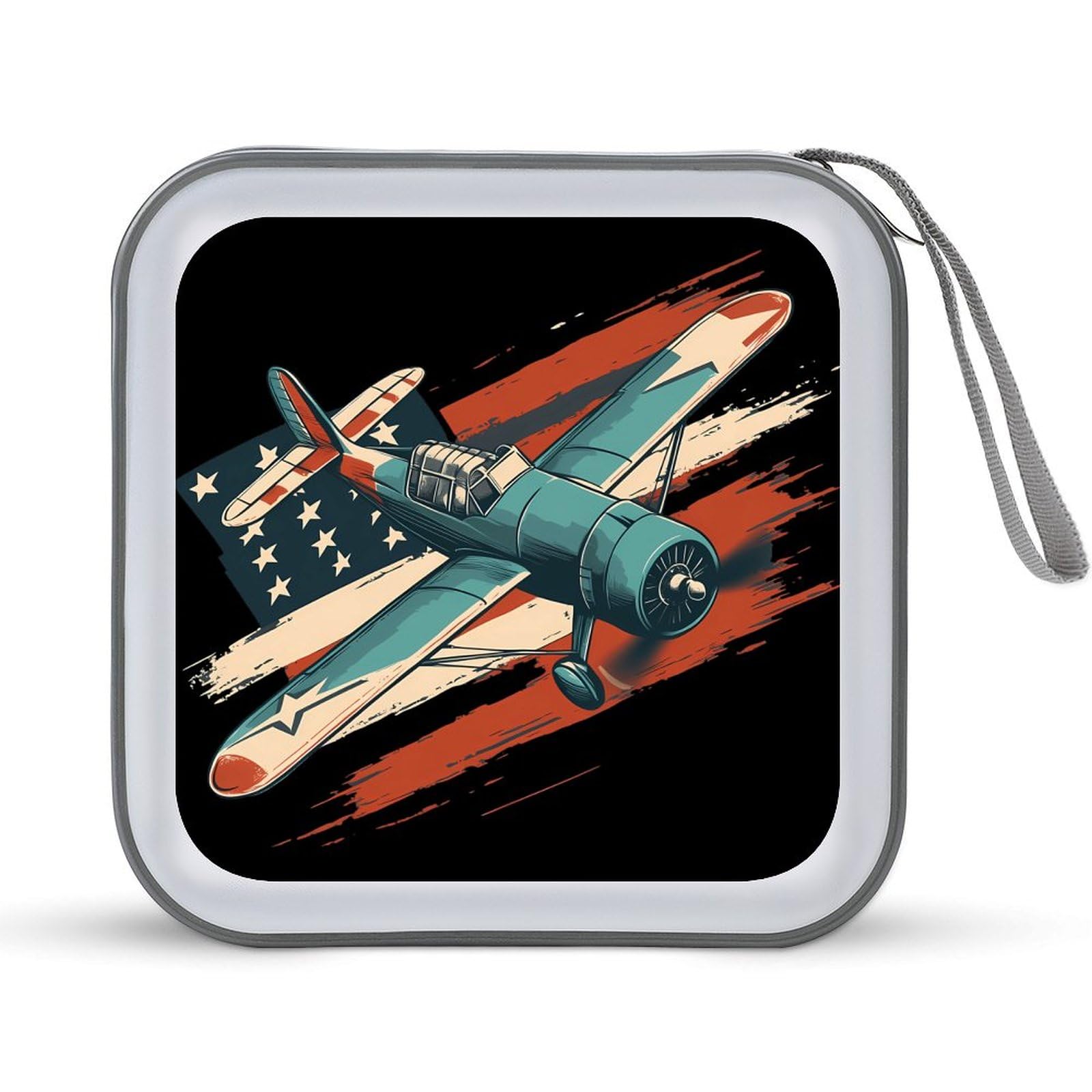 Vintage Airplane US Flag CD Case Plastic DVD Case Holder Wallet Disc Storage Organizer for Car Travel