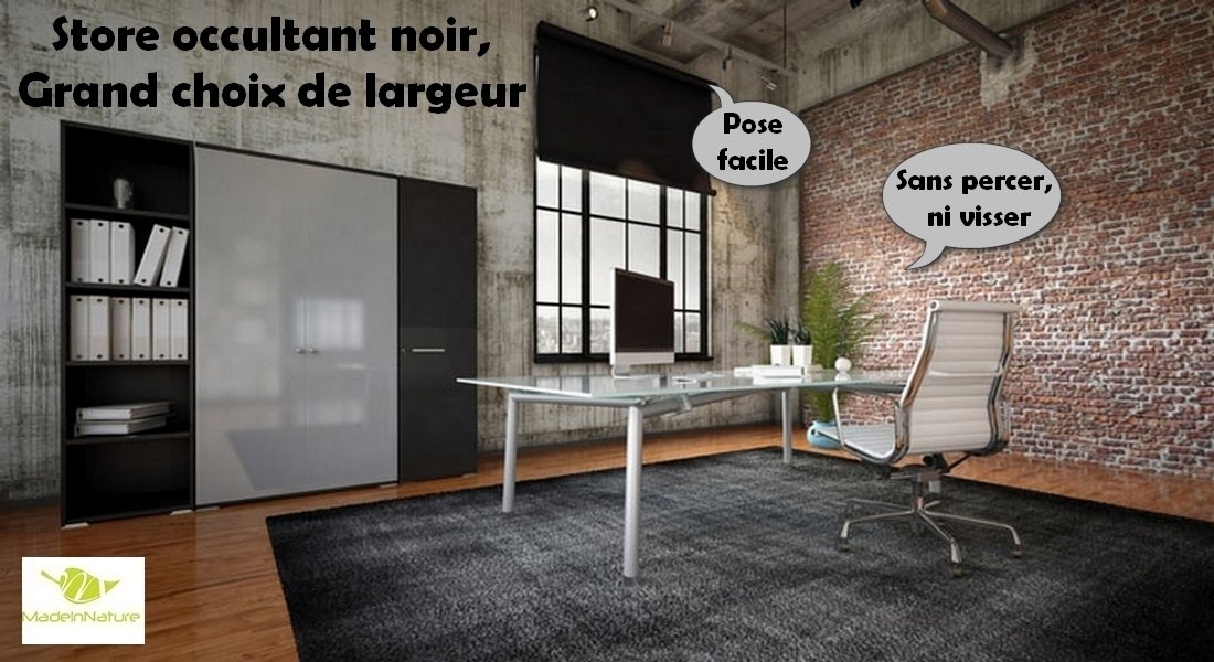MadeInNature Store Enrouleur occultant Noir, fenêtre, Porte-fenêtre, Baie vitrée, Fermeture de Placard, Hauteur 180 cm, différentes largeurs, Pose sans perçage, de (Largeur Tissu Store 50 cm)