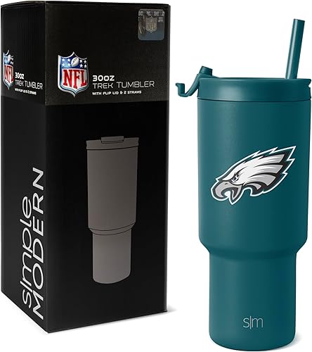 Simple Modern Vaso con licencia oficial de la NFL de 30 onzas con tapa abatible y pajitas, vaso aislado de acero inoxidable, regalos para hombres y