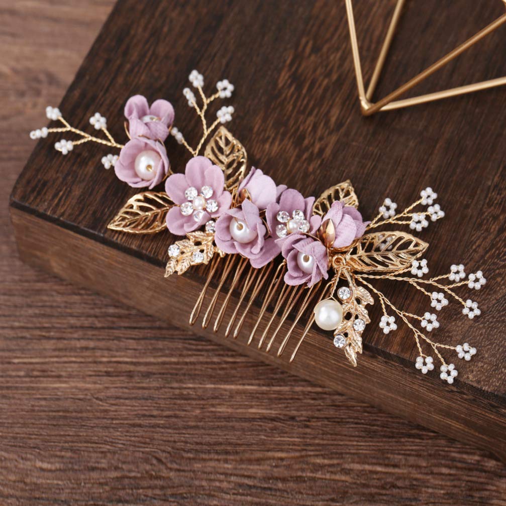 NUOBESTY Wedding Hair Comb Set 4 Pcs Rhinestone Floral Bridal Headpiece Hair Accessories for Bridesmaids and Wedding Dress