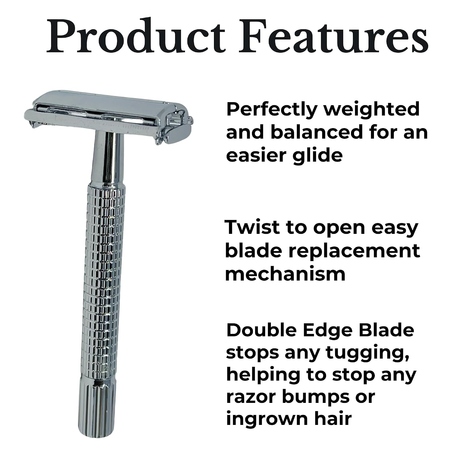 GENTS Long Handle Classic Double Edge Safety Razor - Butterfly Open Razor 10 Stainless Steel Double Edge Blade Refills - Close, Clean Shaving Razor for Men