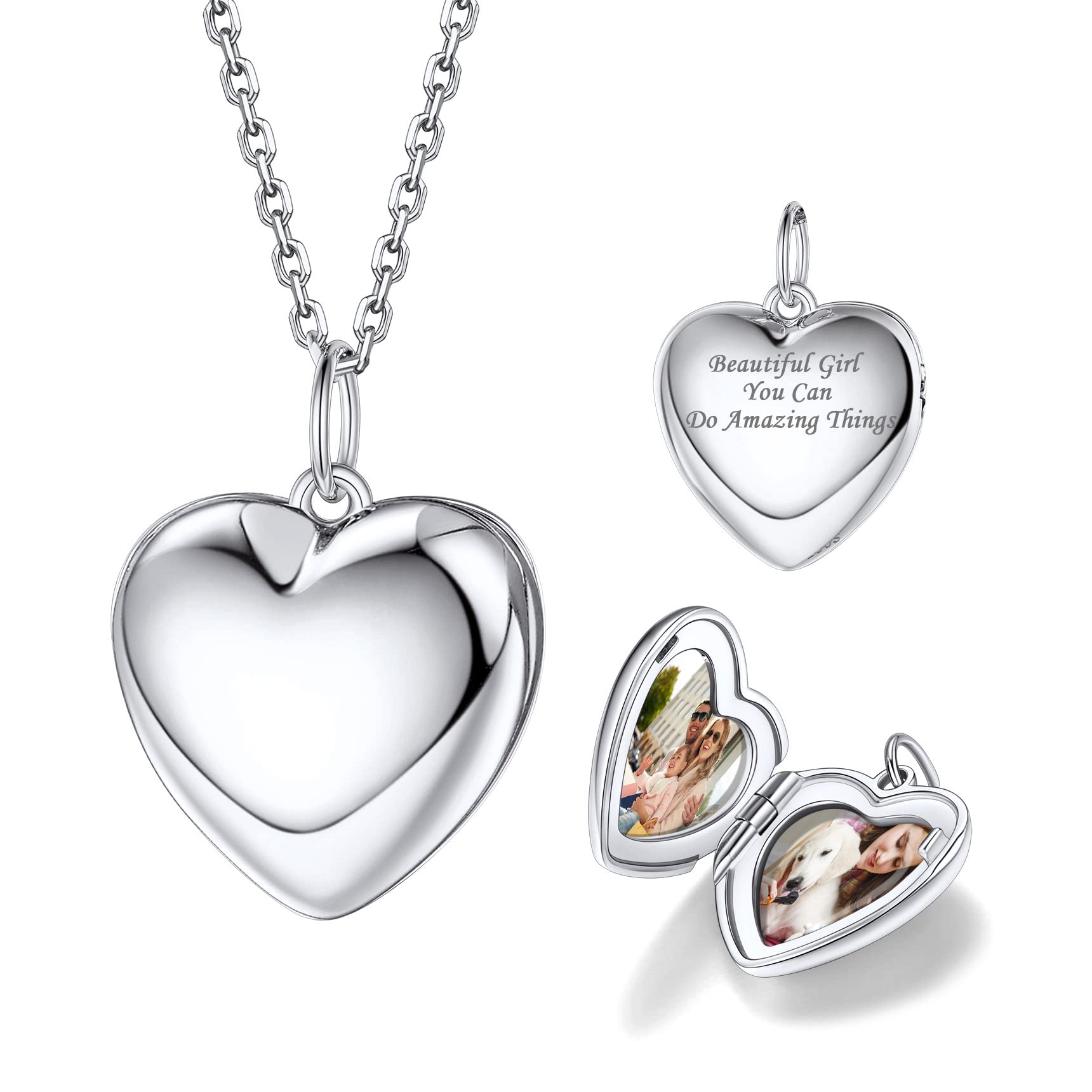 BestyleBestyle Collar Personalizado Foto Collar Guardapelo Corazón Relicario Memoria Collar Mujer Plata de Ley 40/45/55cm+5cm