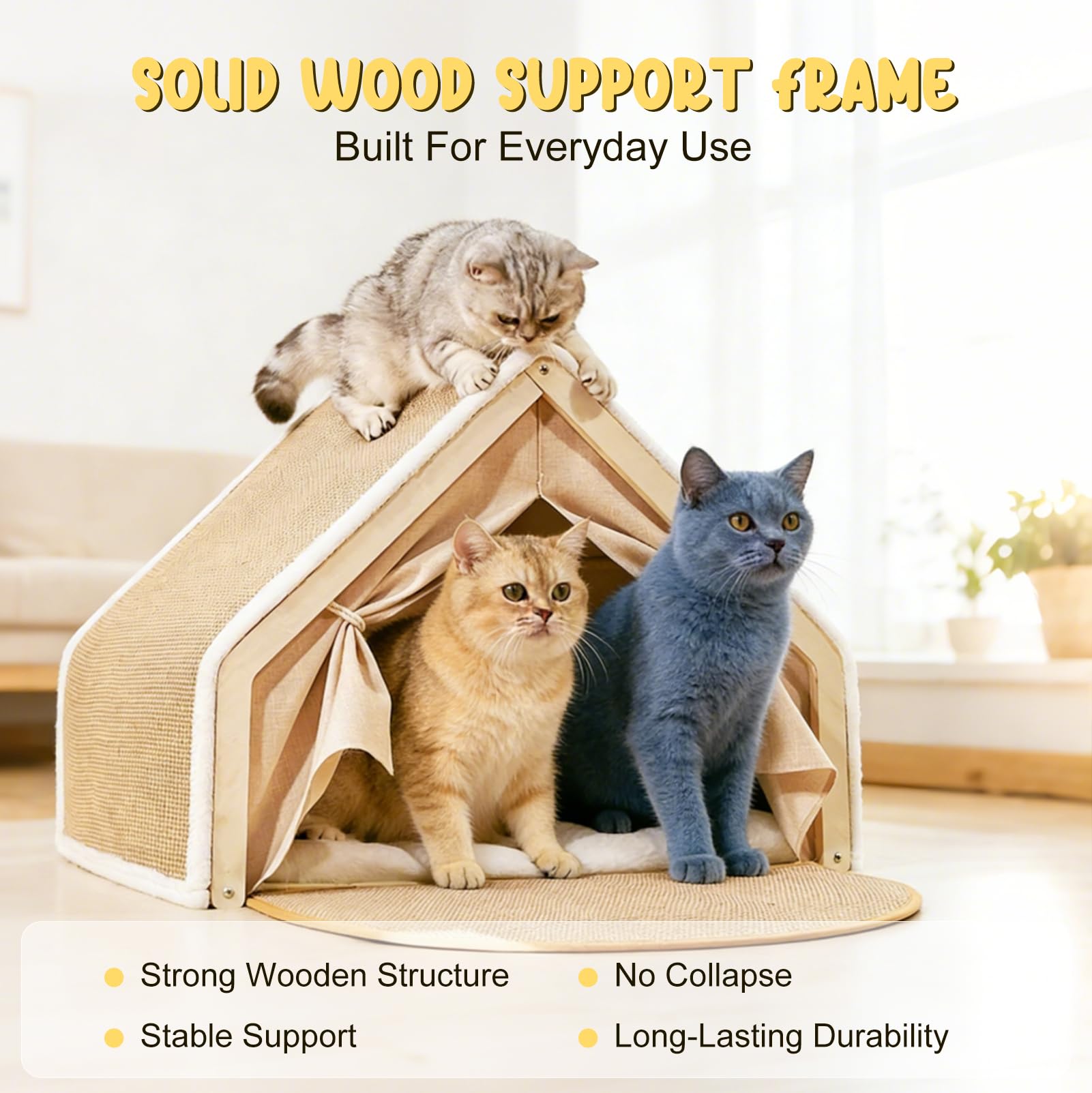 Casa para Gatos 2 en 1 con Rascador de Sisal, Tienda para Gatos de Interior