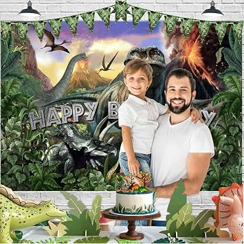 Sensfun Dinosaur Birthday Backdrop Dinosaurs World Happy Birthday Banner 3D Jungle Dino Park Decorations Photography Background Boys Kids Bday Cake Table Party Supplies Photo Booth 5x3ft