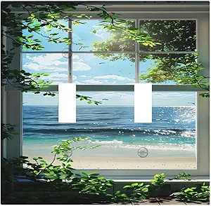 Decorative Switch Covers Plate Window Beach Seascape View Green Leaves 2 Gang Wall Plate Oversized Double Toggle Light Switch Plate Wall Cover Plate Faceplate for Bedroom Home Decor