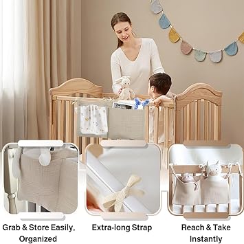 Hanging Baby Bed Organiser 2-in-1 Baby Nursery Organiser Hanging Baby Bed Adjustable Organiser Children's Room Hanging Bed Accessories Suitable for Storing Nappies Toys Khaki
