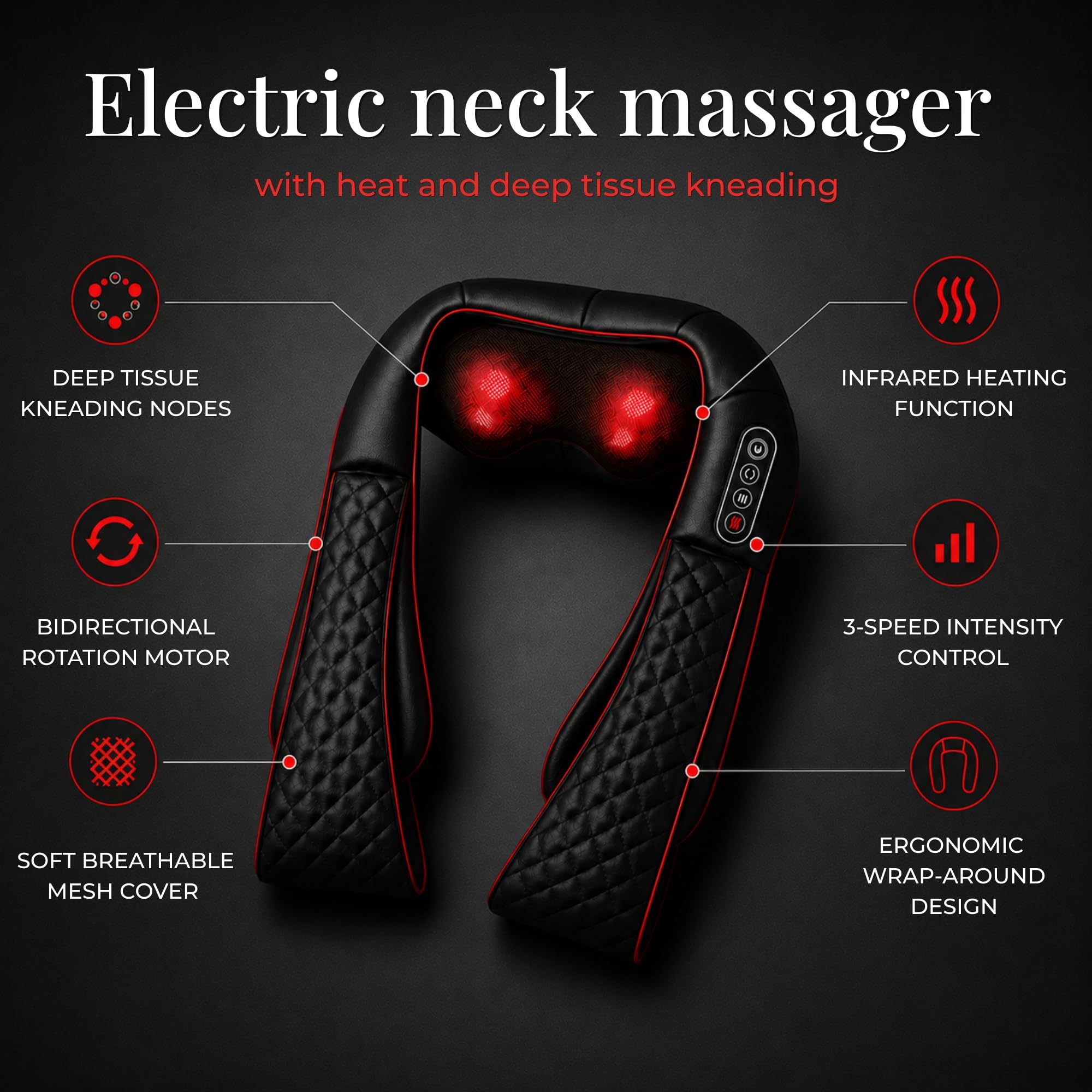 Masażer Karku i Ramion z Ciepłem, Masażer Pleców Shiatsu, Głęboki Masaż dla Kobiet i Mężczyzn, Ulga w Bólu Karku (Wtyczka UE)