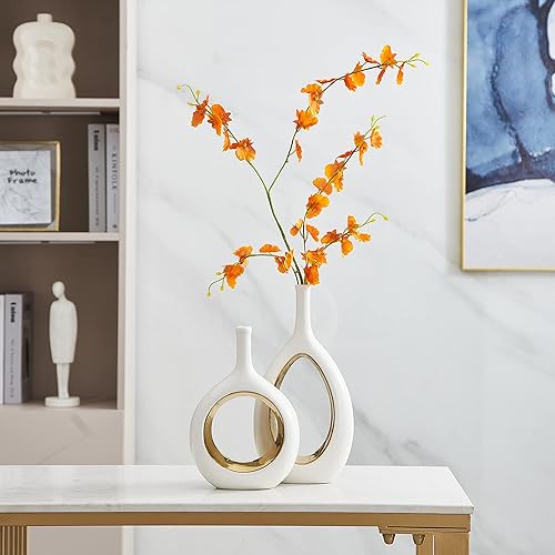 Miniatura 5 de White Ceramic Vase Set 2 for Modern Home Decor, Hollow Round Flower Vases for Decor, Donut Vase, Pampas Grass Vase, Minimalism Decor for Wedding