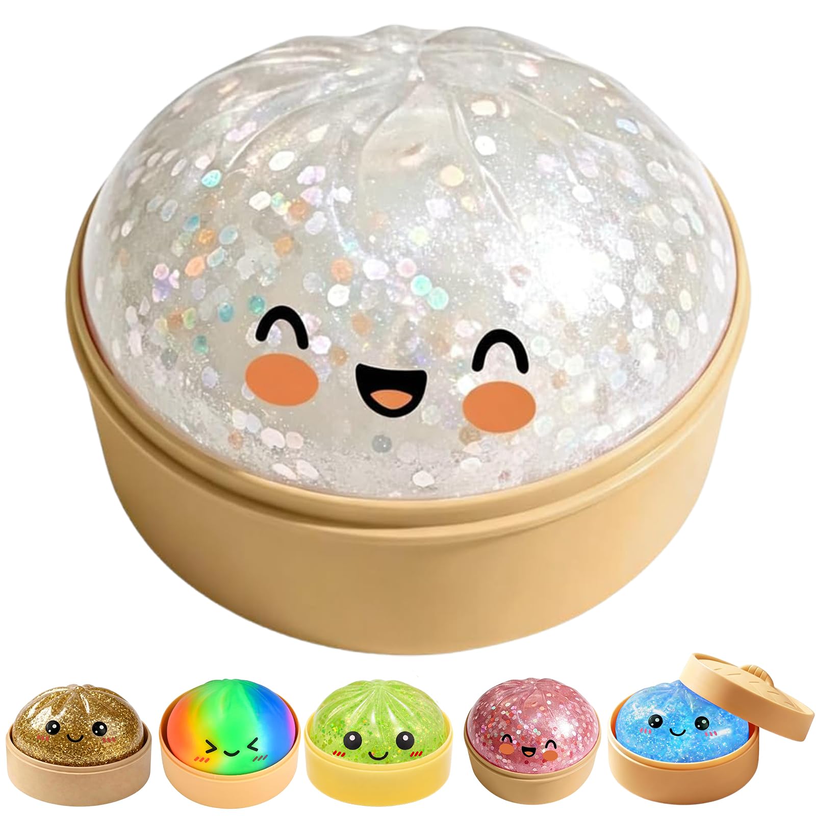 Dumpling Stress Balls, Squishy Stress Ball, Stress Fidget Sensory Toys with Steamer, Soft Autism Stress Relief Anxiety Relief Fidget Toys,Suitable for Adults and teenagers, 8.5*8.5*5CM (white)