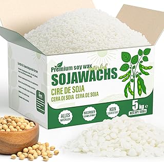 VEGISHINE Sojawachs für Kerzen, Natürliches Sojawachs für Kerzenherstellung 5kg, Kerzenwachs zum Gießen, Kerzenwachsgranulat für die Kerzenherstellung, Premium Sojawachs 1kg 2kg 5kg 10kg