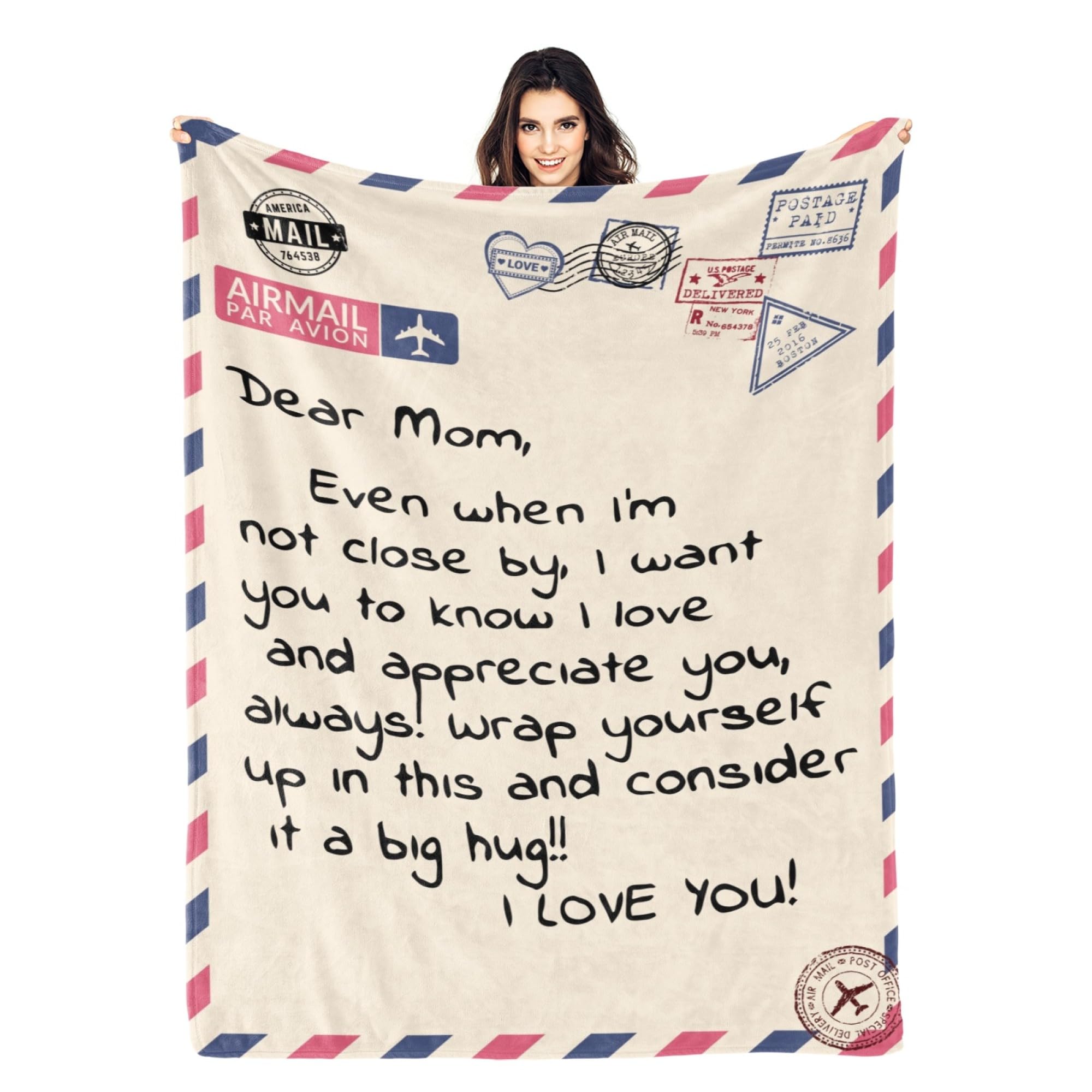 Mom Blankets Gifts for Mother from Daughter & Son, Mom Birthday Gift, Moms Blanket Gifts for Mothers, Letter Warm Soft Throw Blankets