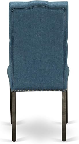 Miniatura 30 de East West Furniture ELP6T35 Elsa Parson - Juego de 2 sillas acolchadas de tela de lino con ribete de clavos y botones copetudos, color negro Alambre