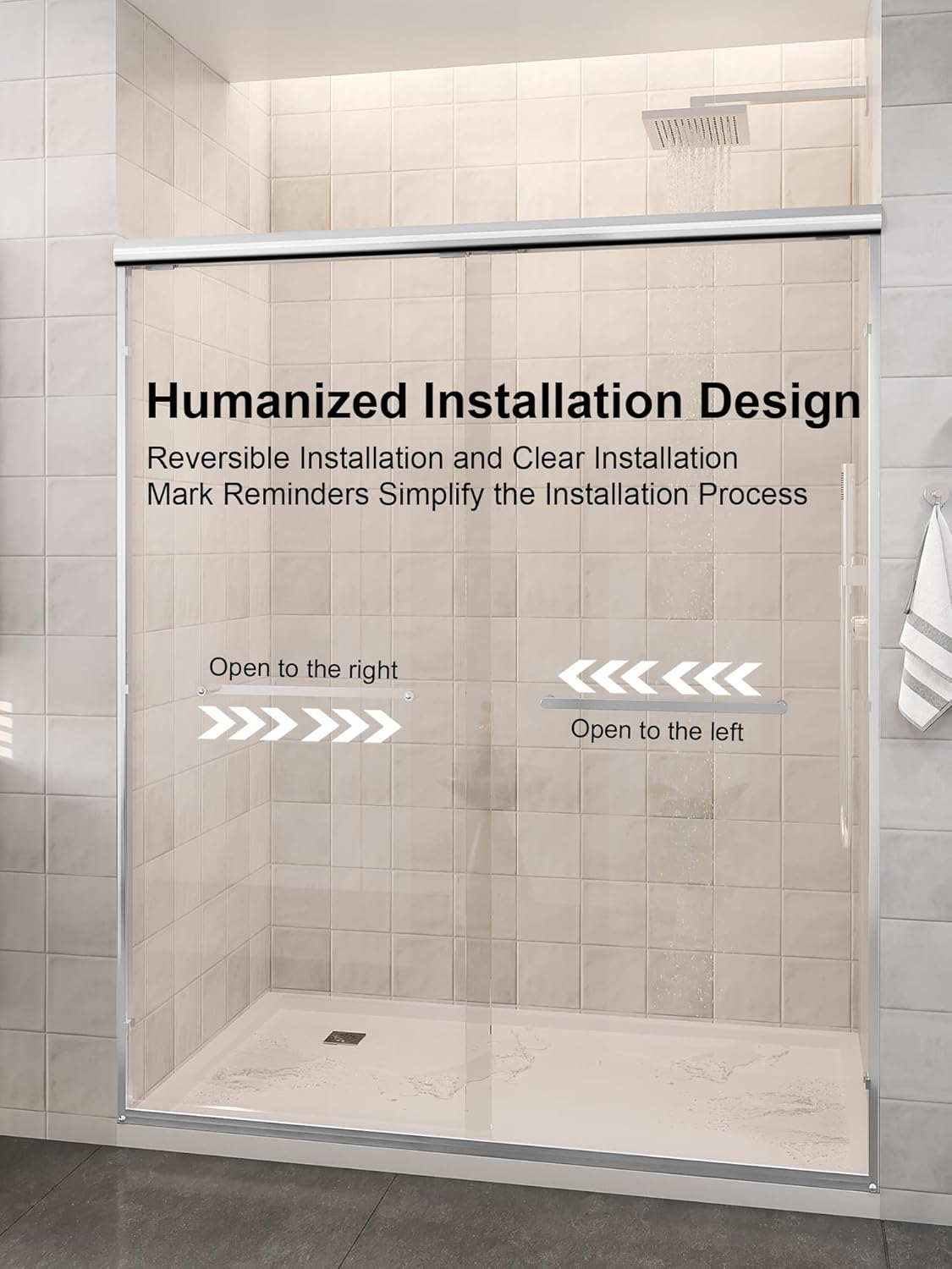 Glass Shower Door, 56"-60" W x 72" H Sliding Shower Door, Aluminum Semi-Frameless & 1/4"(6mm) Clear Tempered with Explosion-Proof Film Nano Coating Shower Door Fit for Walk in Shower, Chrome Silver