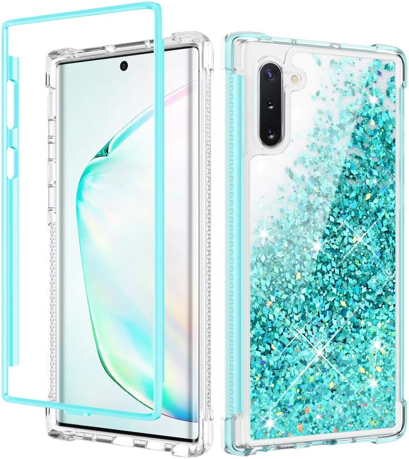 Caka Galaxy Note 10 Case, Note 10 Glitter Liquid Full Body Case Bling Floating Quicksand Sparkly Girly Girls Women Protective Bumper Case Without Screen Protector for Galaxy Note 10 (Teal)