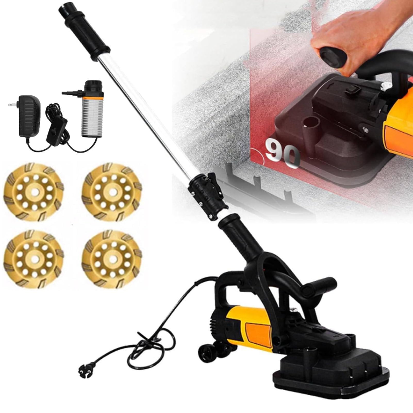 Set di levigatrice elettrica per calcestruzzo a 4 teste con manico lungo