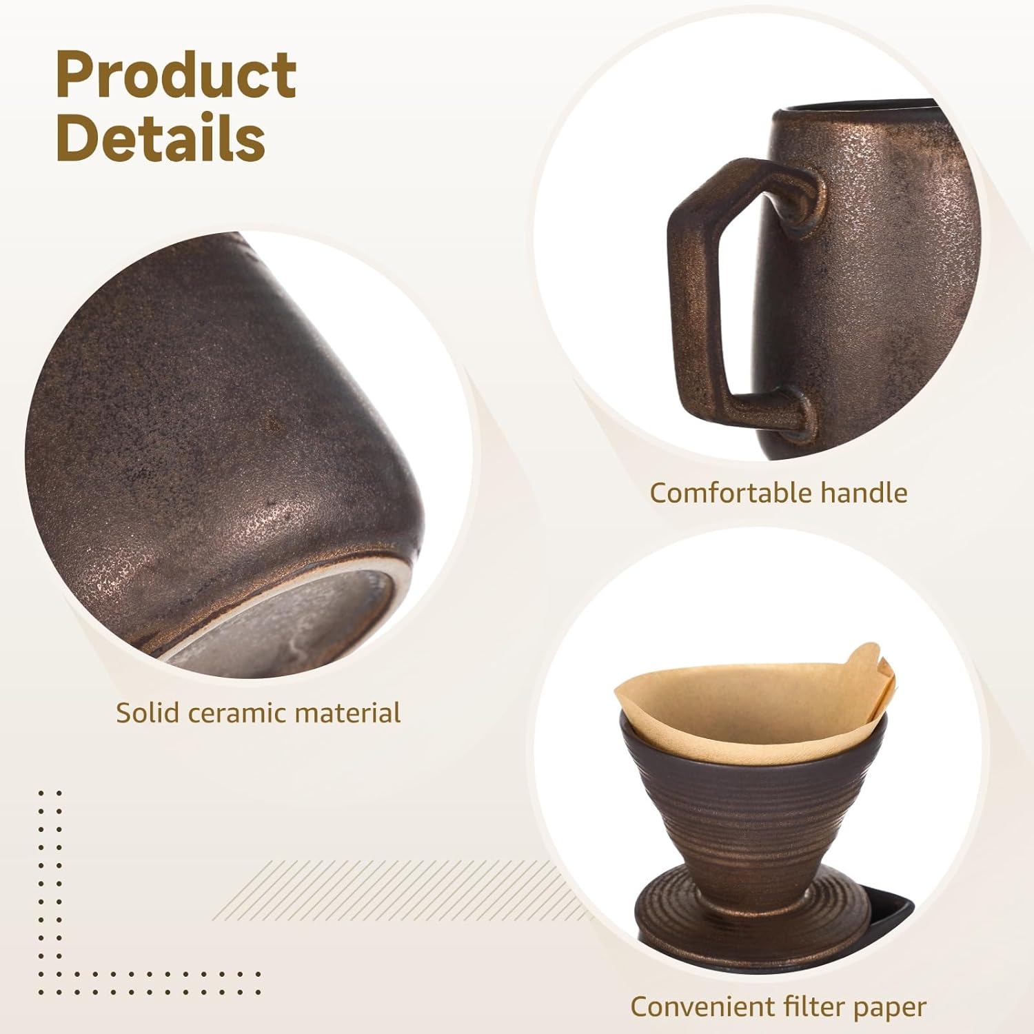 Ceramic Pour Over Coffee Dripper Set - Pour Over Coffee Maker with 100 Filter Papers, 620 ML Capacity, Vintage Classic Design, Ideal for Home or Office