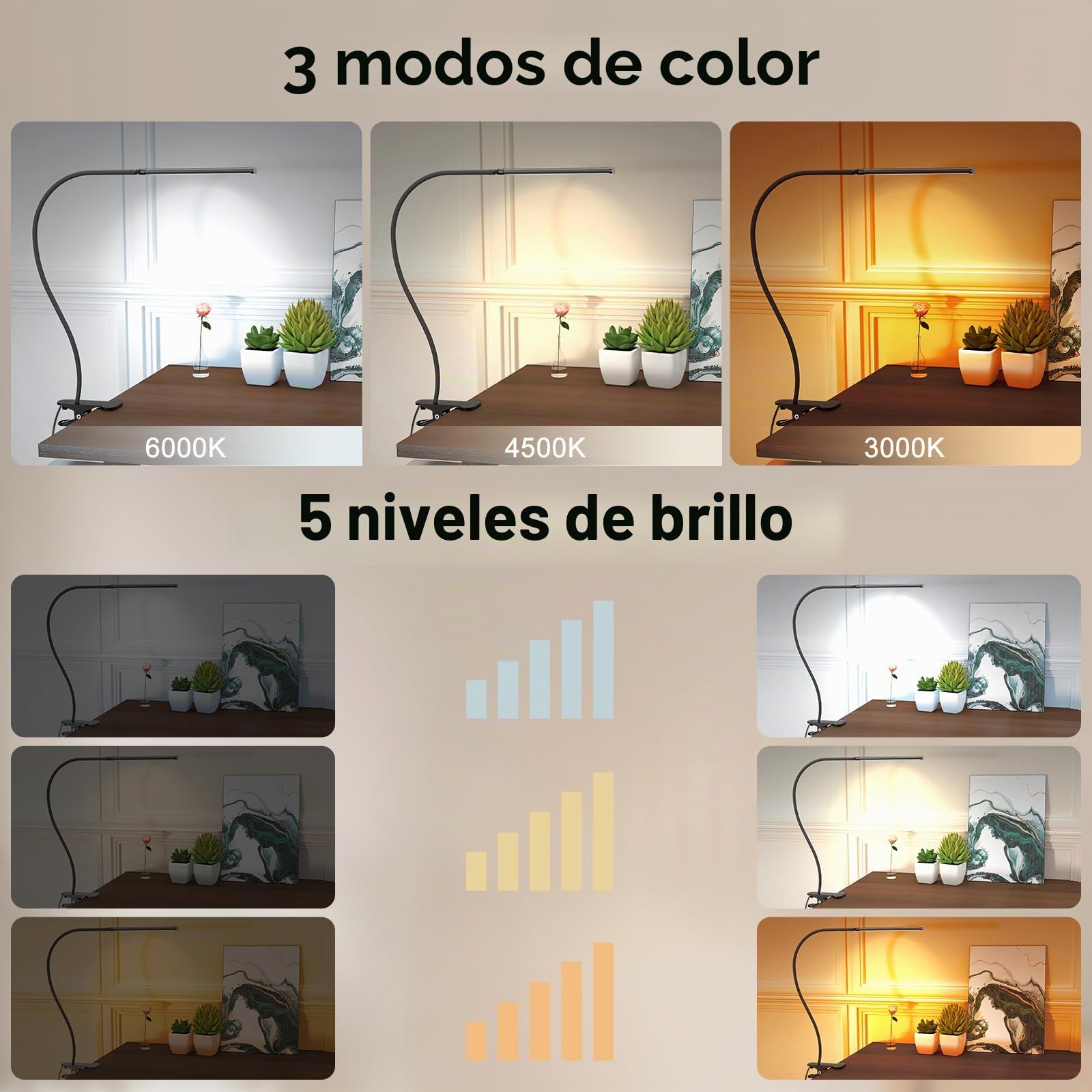 Mojimdo 77 LED Lámpara de Escritorio Regulable con Mando a Distancia [3 Modos de Color y 10 Niveles de Brillo] Cuello de Cisne Flexible de 70CM con Adaptador USB, Flexos de Pinza para Hogar
