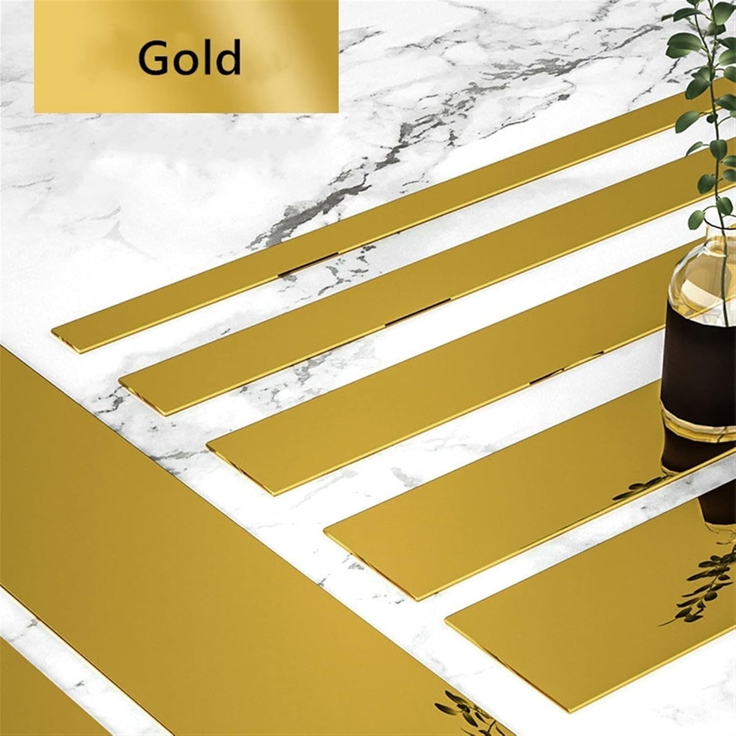 GQQGSHOP 16.4 ft Molding Trim Self-Adhesive Metalized Wall Trim Waterproof Caulk Strip, Mirror Like Finish Decorative Trim for Door/Wall/Mirror/Furniture/Wardrobe/Picture Frame(Gold,5m(L) x4cm(W))