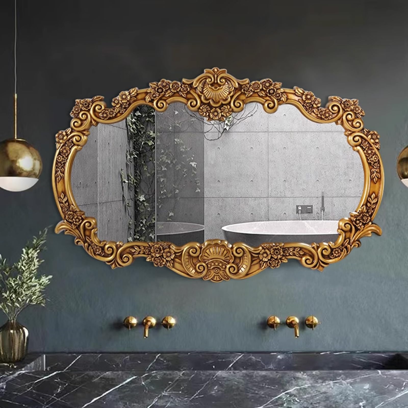 Extra Großer Dekorativer Barockspiegel Mit Rahmen, Spiegel Bad 115x78cm 147x95cm Rechteckiger Badezimmer-Wandspiegel, Horizontal Hängender Vintage-Spiegel Badezimmer，Gold, Silber(Gold)