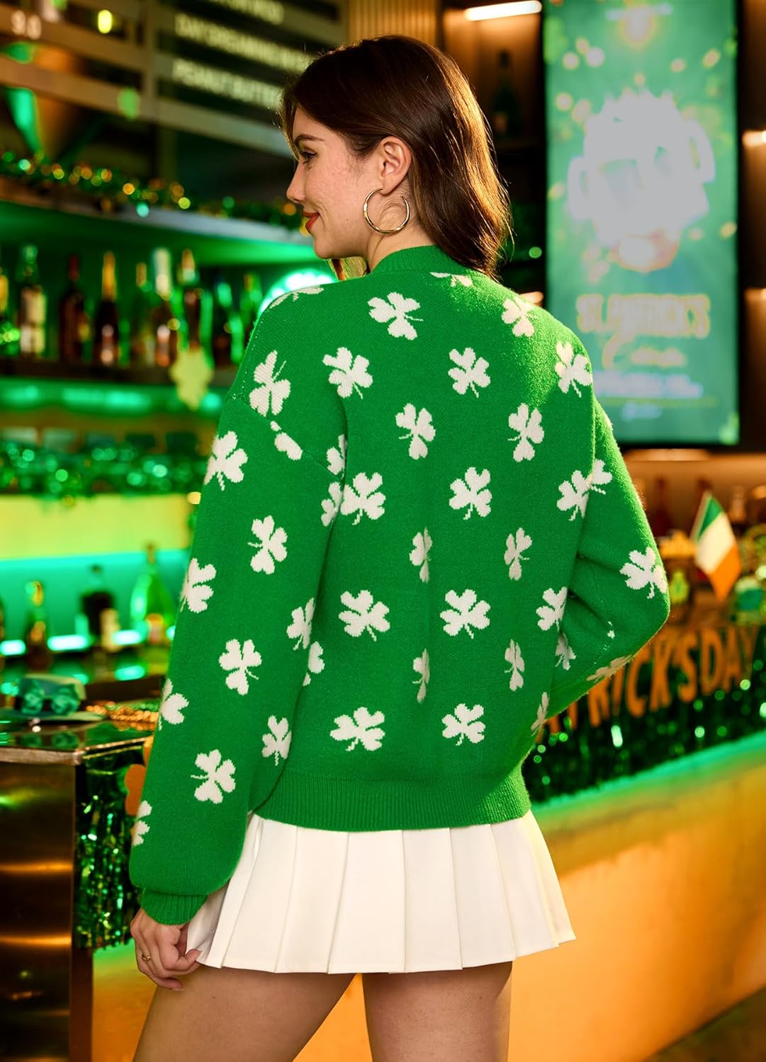 Women's Valentine's St Patrick's Day Cute Y2K Cropped Cardigan Long Sleeve Button Down Heart Sweater - Image 7